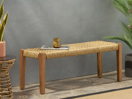 Angie - Bench Outdoor Seating Acacia Wood Faux Rattan - Teak