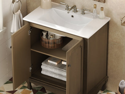 Vintage Bathroom Vanity With Ceramic Sink, Adjustable Shelves