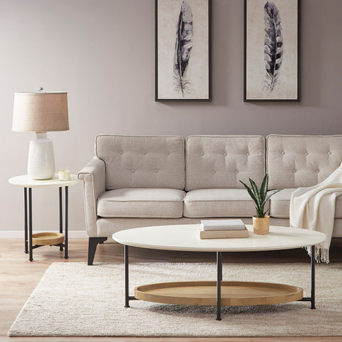 Oval Coffee Table - White / Natural