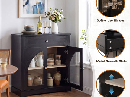 Sideboard Cabinet With 1 Drawer And 2 Arched Doors With Adjustable Shelves For Entryway - Black
