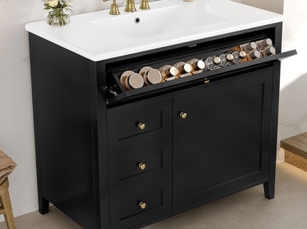 Bathroom Vanity With Sink, 3 Drawers & Cabinet With Adjustable Shelves
