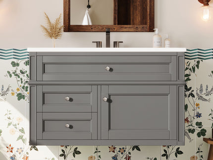 Modern Wall Mounted Floating Cabinet With Double Drawer And Sink