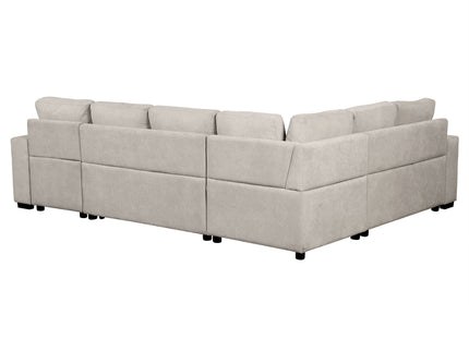U-Shaped Sectional Sofa Pull-Out Sofa Bed With Two USB Ports, A Storage Chaise Lounge And Four Back Pillows For Living Room