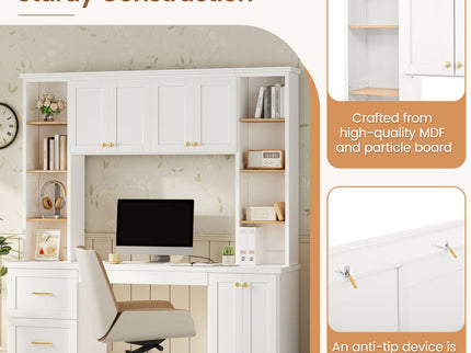 Computer Desk With Hutch, Workstation With Desk Grommet & Keyboard Tray