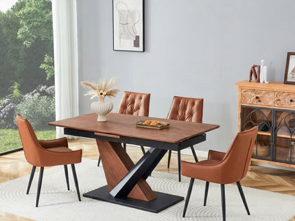 Dining Table, Scratch Resistant, Cross Geometric Legs For Kitchen & Dining Room - Dark Walnut