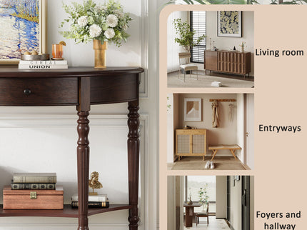 Half Moon Console Table With Drawer & Shelf