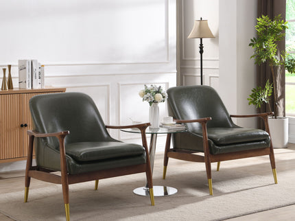 Mid - Century Accent Chair With Cushioned Seat, Brass Tipped Legs