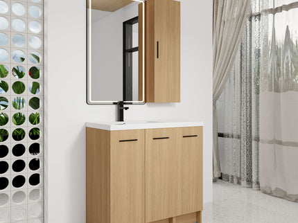 Freestanding Bathroom Vanity Set With Tall Linen Cabinet, 3 Door Storage Cabinet, Single Sink