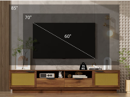 TV Stand With 2 Drawers And Open Shelving - Walnut
