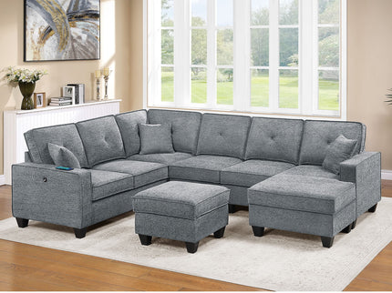 5 Piece Sectional Set With USB Port And Ottoman
