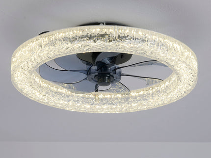 LED Light Source And Remote Control, 3000 - 6500K Dimmable Flush Mount LED Fan Light, 6 Speeds, Quiet DC Motor For Living Room - Matte Black
