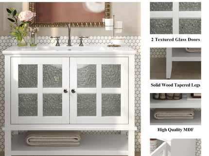 Bathroom Vanity With Ceramic Sink, Adjustable & Open Shelf