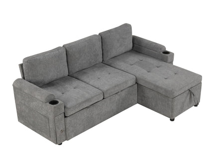 Convertible L Shaped Sofa Couch With Storage, Cup Holders, USB Ports
