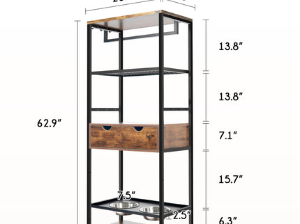 Dog Feeding Station, 3 Height Adjustable Raised Dog Bowls, Dog Feeder Station For Large Medium Dogs Cats, Dog Storage With Shelves - Black / Dark Brown