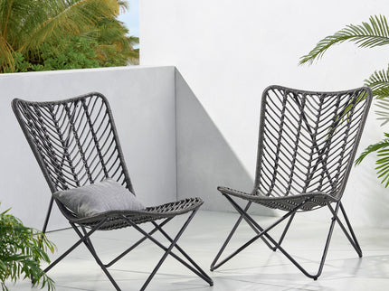 Outdoor Wicker Chair With Geometric Cross Base, (Set of 2) - Gray