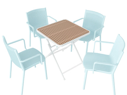 4 Modern Stackable Plastic Armchair Matched With Folding Square Table