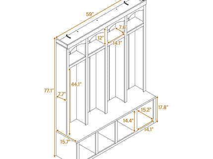 Entryway Hall Tree With Bench, 4 Hooks & Open Storage Space