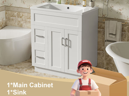 Bathroom Vanity With 2 Doors, 2 Drawers, Adjustable Shelf, Hidden Slides & Soft Close Hinges