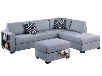 Reversible Sectional Sofa With Built In Shelf And Storage Ottoman, L - Shaped Living Room Furniture