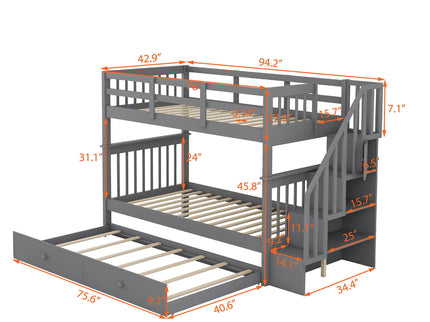 Stairway Bunk Bed With Storage And Guard Rail For Bedroom
