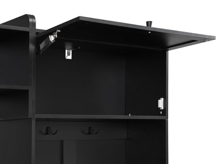 Wide Hall Tree With Shoe Storage, 4 In 1 Entryway Bench With 8 Cubbies, 7 Coat Hooks & Adjustable Shelf For Hallway - Black