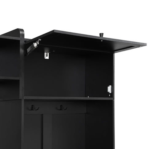 Wide Hall Tree With Shoe Storage, 4 In 1 Entryway Bench With 8 Cubbies, 7 Coat Hooks & Adjustable Shelf For Hallway - Black