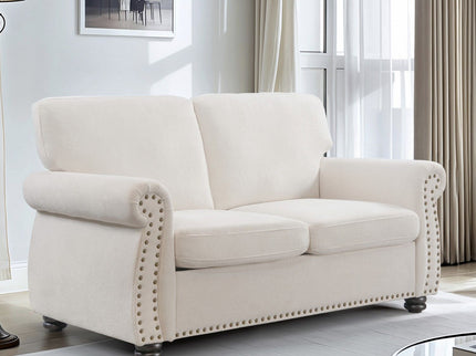 Soft Loveseat, Upholstered 2 Seater Couch, Loose Back Cushions And Turned Legs
