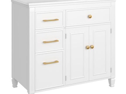 Modern Bathroom Vanity With Ceramic Sink, Freestanding, One Tip Out Drawer, 3 Side Drawers, Adjustable Shelf