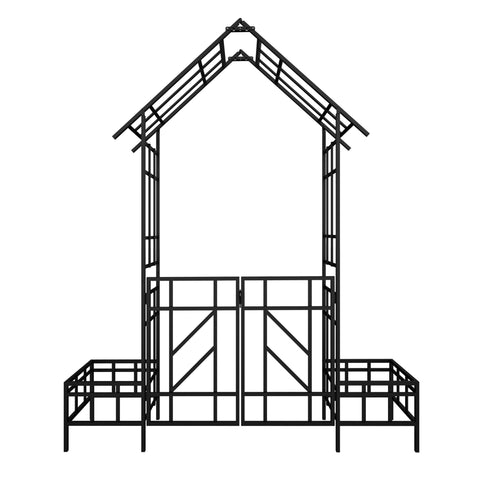 Garden Arch With Gate With Planter, Climbing Plants Support Outdoor - Black
