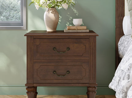 Fluted Nightstand With 2 Drawers, Bedside Table - Walnut