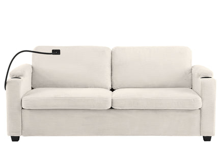 Sleeper Sofa Loveseat Sofa With Full Size Mattress, 2 USB Ports, 2 Cup Holders, 2 Side Pockets And Phone Holder