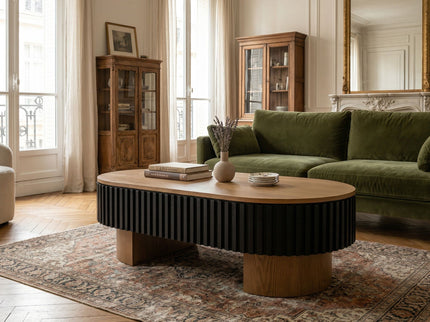 Elliptical Living Room Coffee Table With Hidden Storage And Removable Tabletop