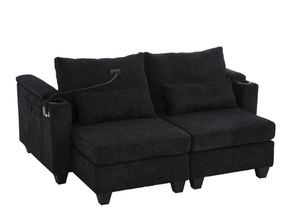 Convertible Chaise Lounge Sofa Chair With USB Ports, Cup Holders, Phone Holder And Storage