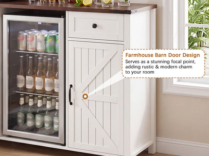 Coffee Bar With Mini Fridge Space & Built In Charging Station, Large Bar Cabinet With Drawers & Adjustable Shelves For Kitchen - White