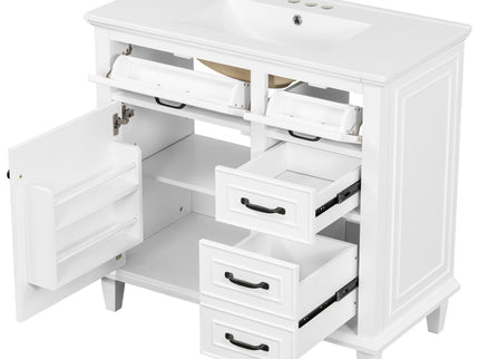 Modern Bathroom Vanity With Sink Top, Flip Drawers, Adjustable Shelf