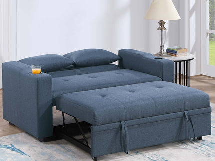 Modern Style Convertible Sofa With Pull-Out Bed, USB Ports & Cup Holders