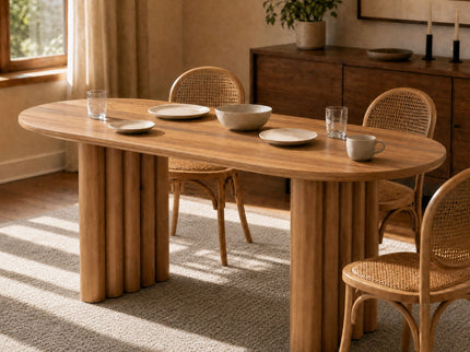 Oval Dining Table With Cylindrical Legs - Brown