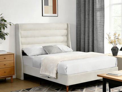 Modern Upholstered Platform Bed With Wave Shaped Headboard