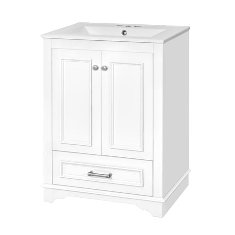 Bathroom Vanity With Ceramic Sink Combo, Modern Freestanding Storage Cabinet With Silver Handles