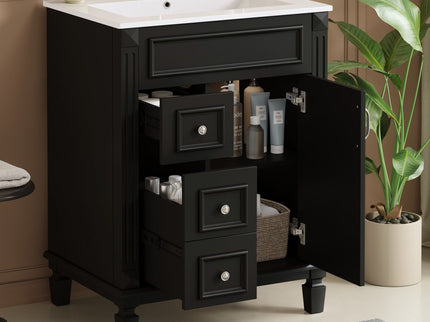 Bathroom Vanity With Sink, Compact Cabinet & 2 Drawers And Adjustable Shelf