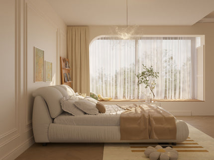 Luxury Upholstered Platform Bed With Oversized Padded Backrest And Solid Wood Frame