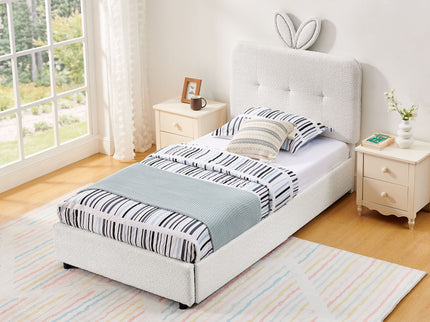 Upholstered Bed With Oversized Rabbit Ear Headboard, LED Lights & 4 Storage Drawers