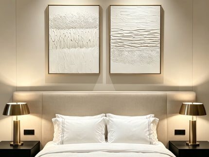Framed Abstract Wall Art, Thick Textured Canvas Painting With Stone Accents (Set of 2) - Antique White