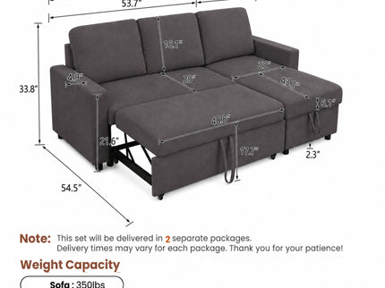 L - Shaped Convertible Sofa Bed With Storage Chaise