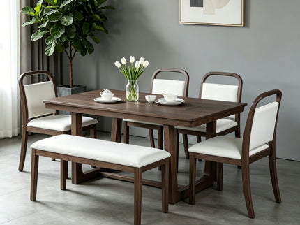 Farmhouse Dining Set With 4 Upholstered Chairs & 1 Bench