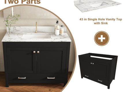 Bathroom Vanity Set, Fluted Cabinet, Soft Close Doors & Drawers, Single Faucet Hole, Sink Included - Black
