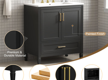 Elegant Fluted Bathroom Vanity With Sink, Soft Close Doors & Drawer