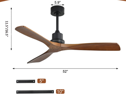 52" Smart DC Ceiling Fan With 3 Blades Reversible Silent Motor