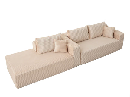 Compression Sectional Couch With Comfy Chaise, Boneless L Shape Sofa With Deep Seat
