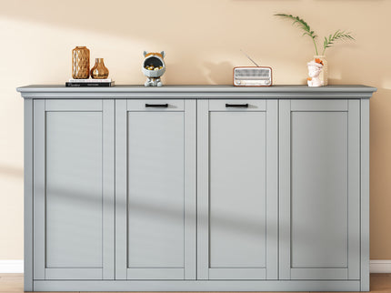 Twin Size Murphy Bed With Cabinet Storage - Gray